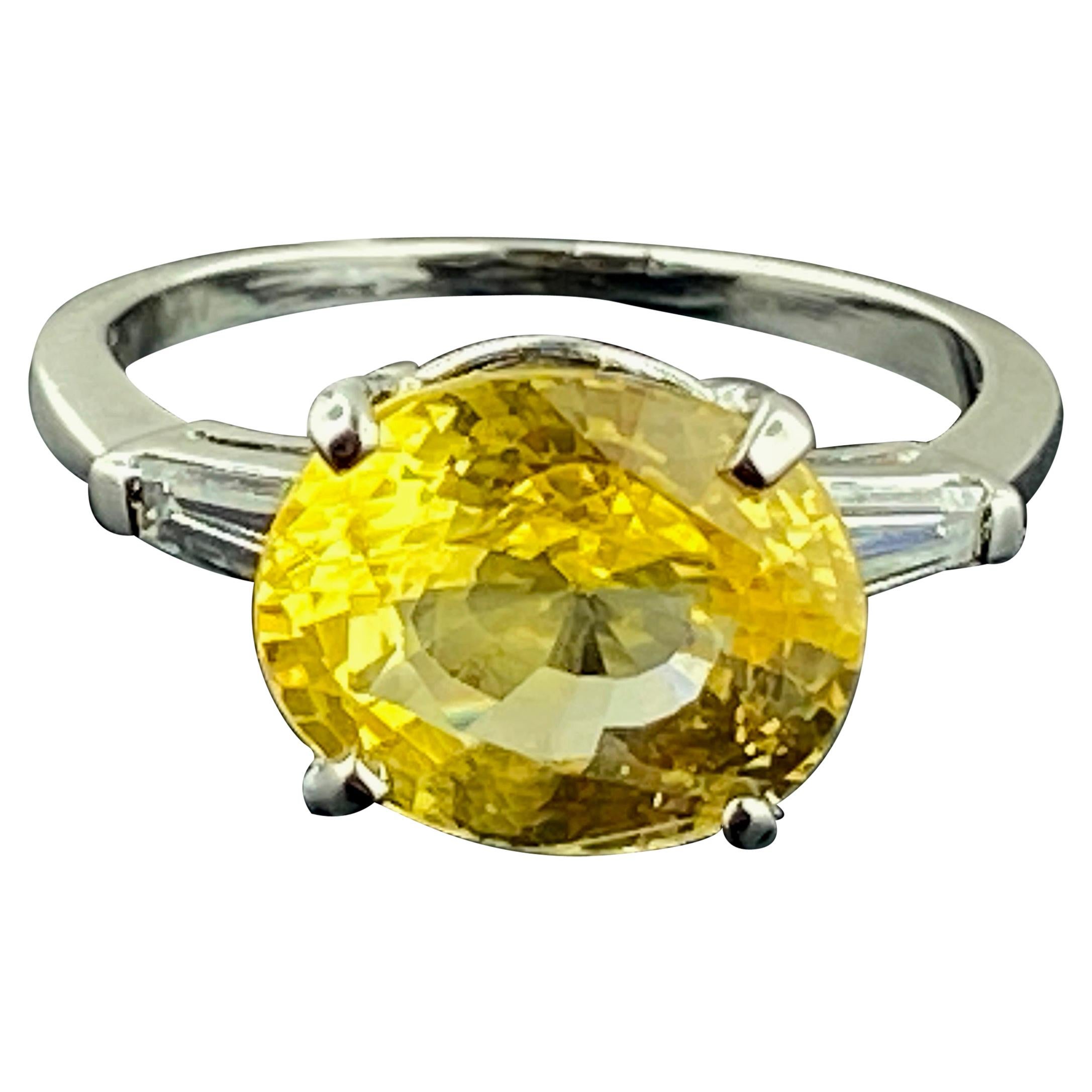 5.51 Carat Oval Yellow Sapphire Ring in Platinum