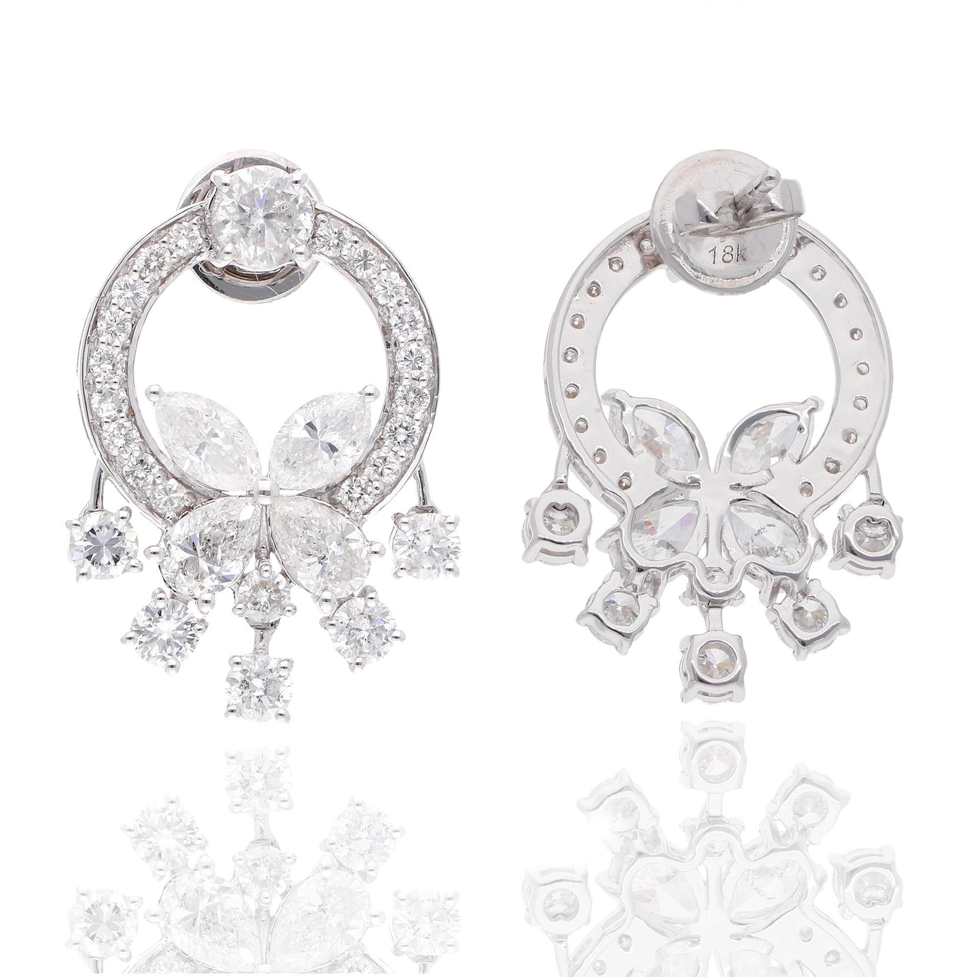 Item Code :- SEE-13006 (14K)
Gross Wt. :- 7.32 gm
14k Solid White Gold Wt. :- 6.22 gm
Natural Diamond Wt. :- 5.51 Ct. ( AVERAGE DIAMOND CLARITY SI1-SI2 & COLOR H-I )
Earrings Size :- 26 mm approx.

✦ Sizing
.....................
We can adjust most