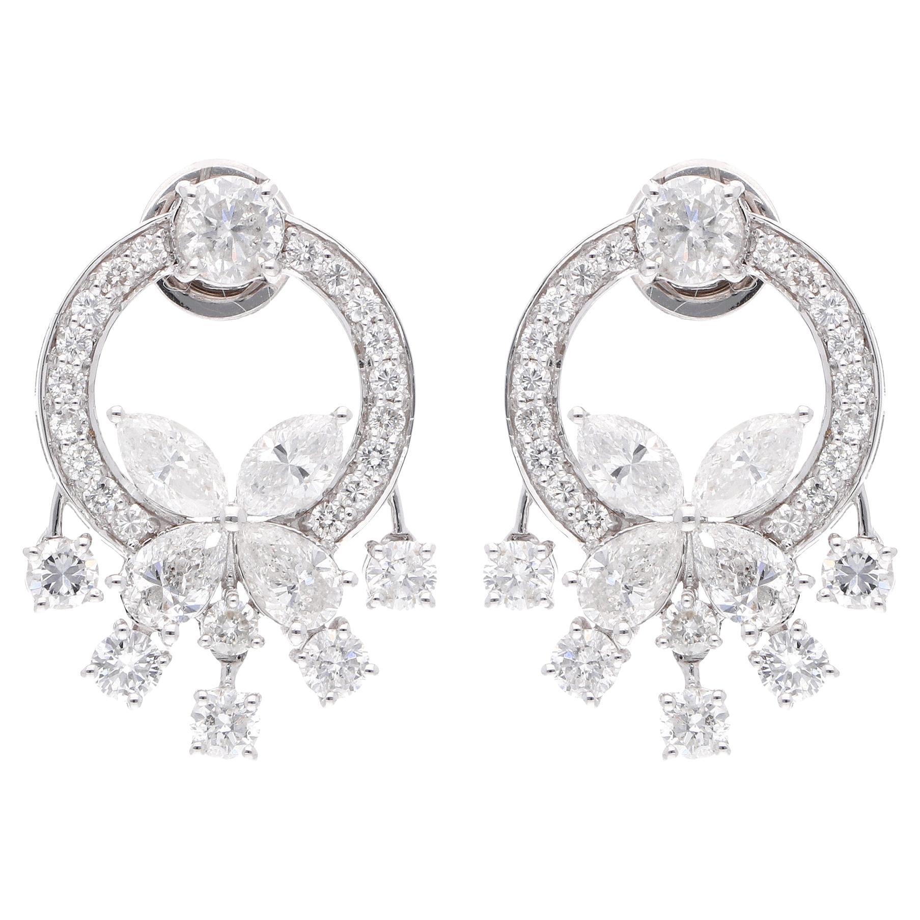 5.51 Carat SI Clarity HI Color Diamond Dangle Earrings 14 Karat White Gold