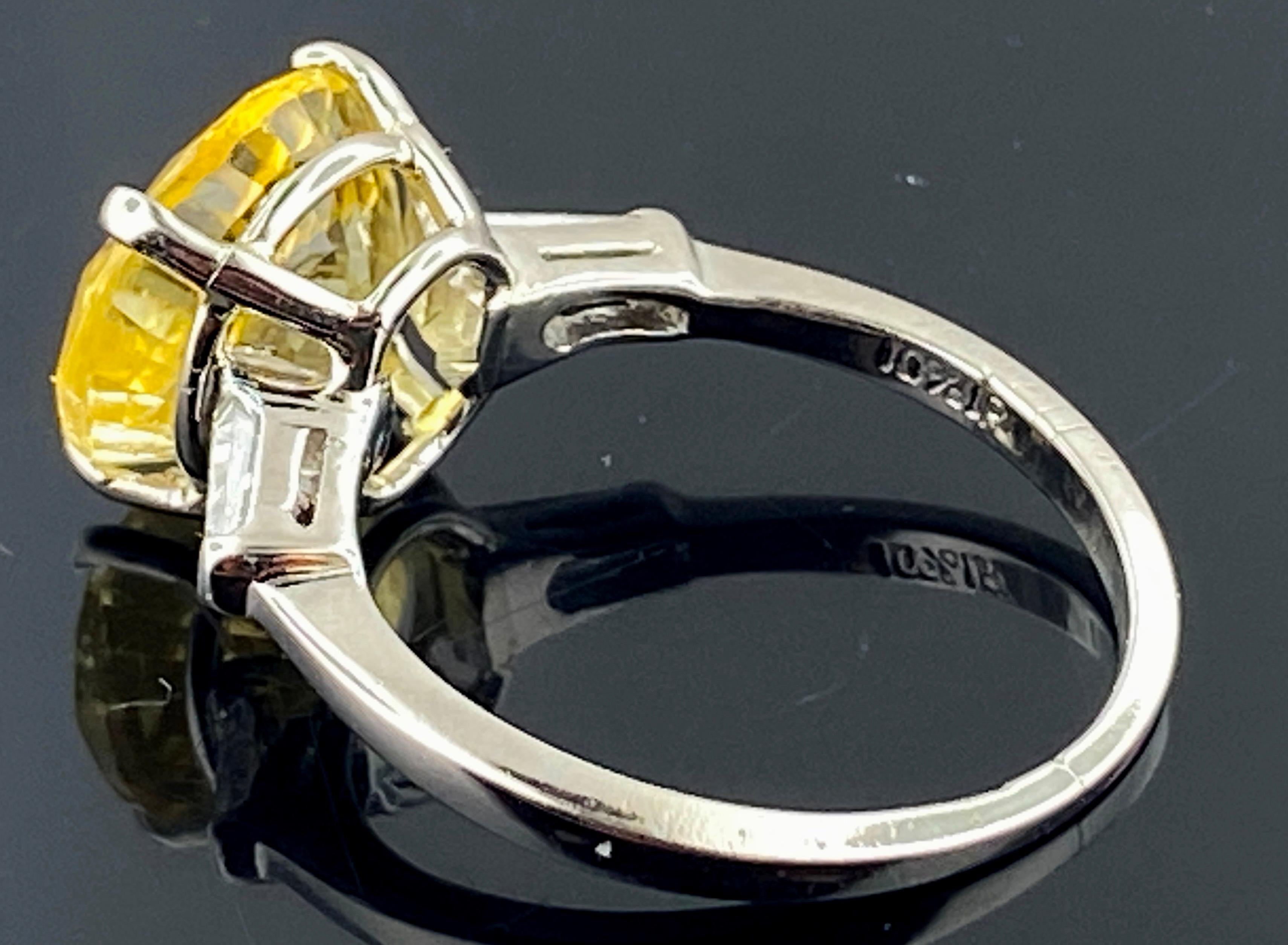 Oval Cut 5.51 Carat Oval Yellow Sapphire Ring in Platinum
