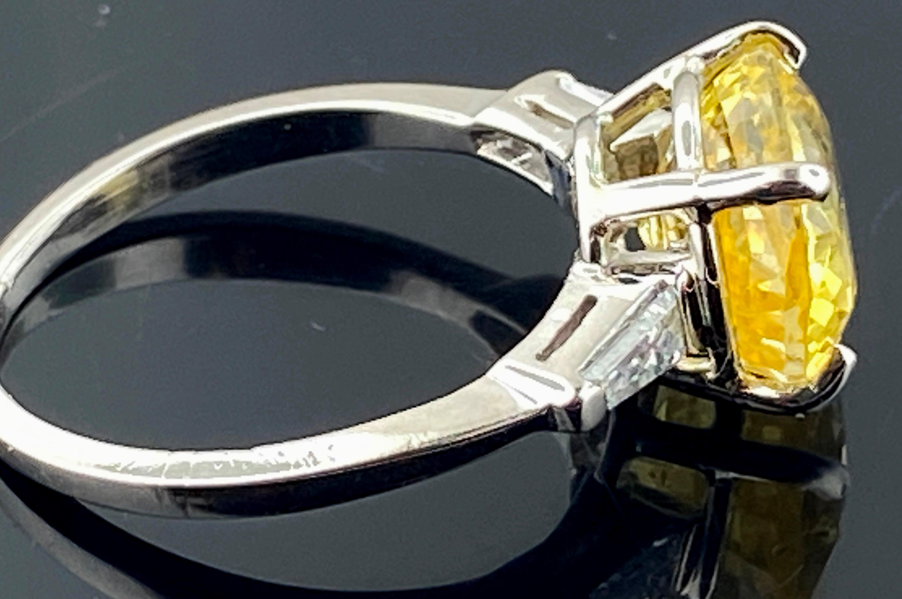 Women's or Men's 5.51 Carat Oval Yellow Sapphire Ring in Platinum