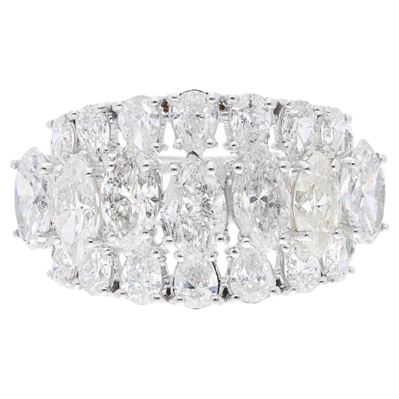For Sale:  5.51 Ct. SI Clarity HI Color Pear Marquise Diamond Dome Ring 18 Karat White Gold