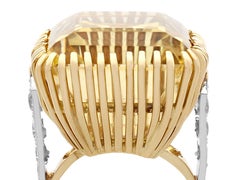 55.16Ct Emerald Cut Citrine and Diamond Gold Cocktail Ring Vintage Circa 1950
