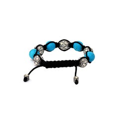 55.16ct Turquoise & Pave Diamond Handmde Macramé Bead Bracelet