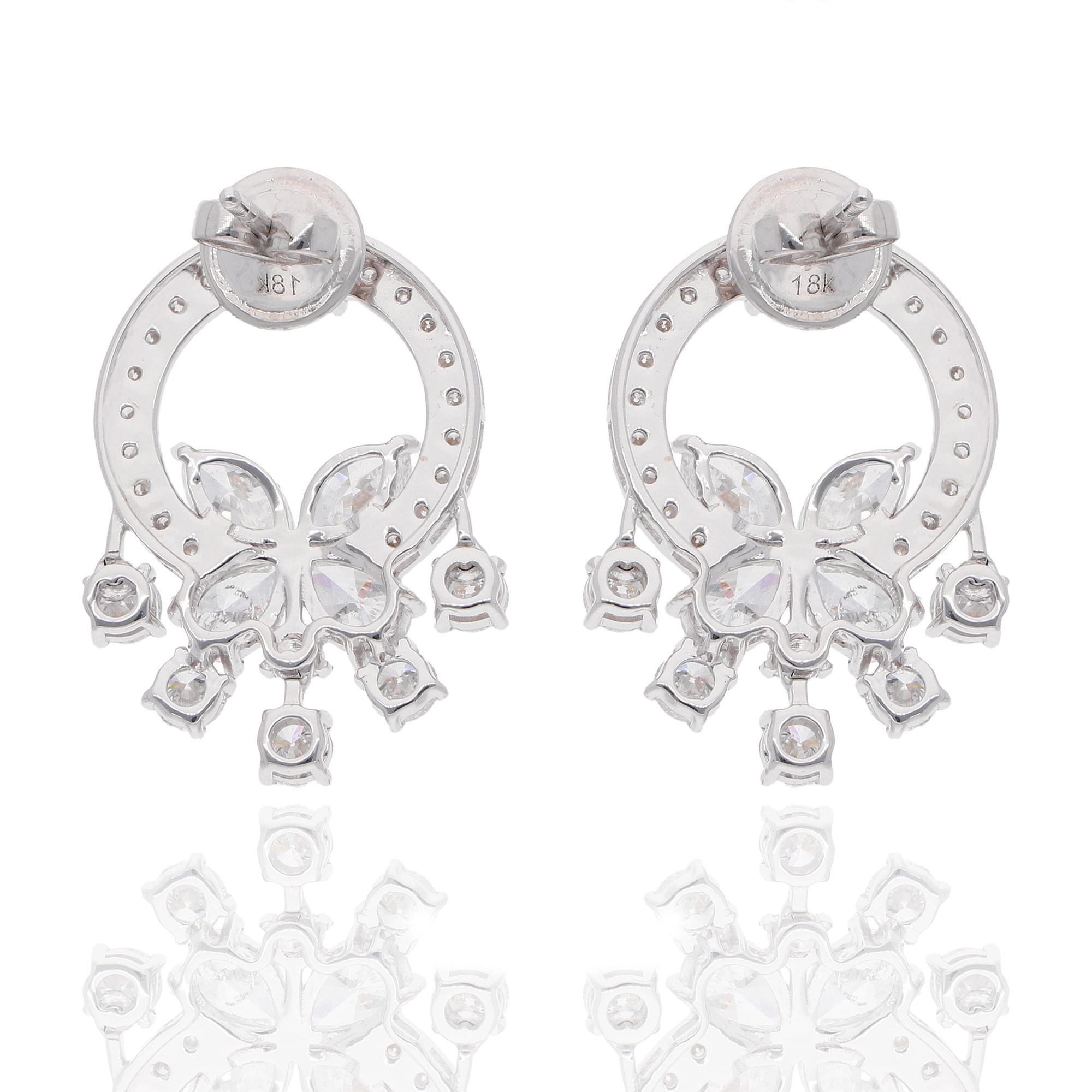 5.51Ct SI/H Multi Shape Natural Diamond Drop Stud Ears 14k Solid White Gold (Boucles d'oreilles pendantes en or blanc massif) Neuf - En vente à Diera, Dubai