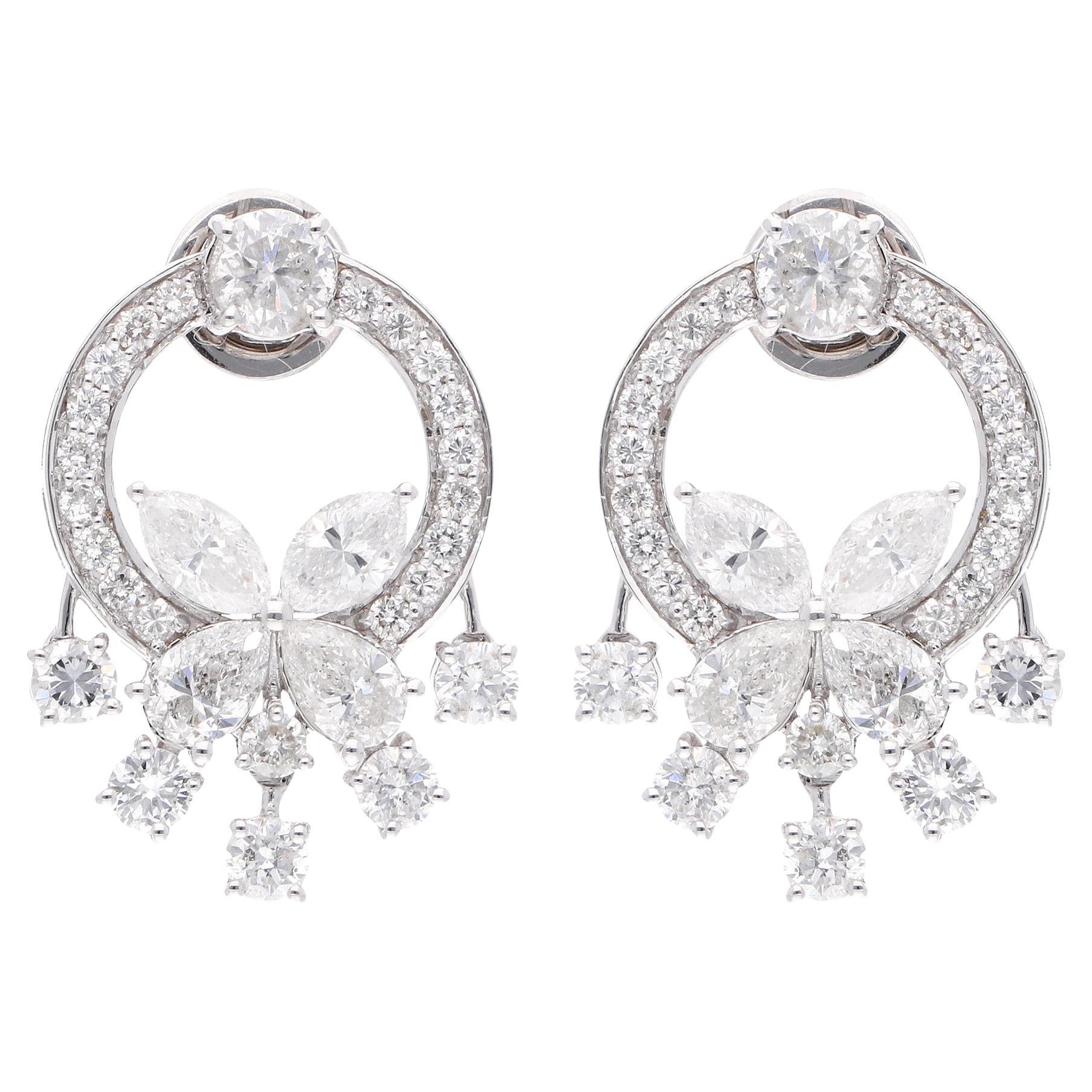 5.51Ct SI/H Multi Shape Natural Diamond Drop Stud Ears 14k Solid White Gold (Boucles d
oreilles pendantes en or blanc massif)