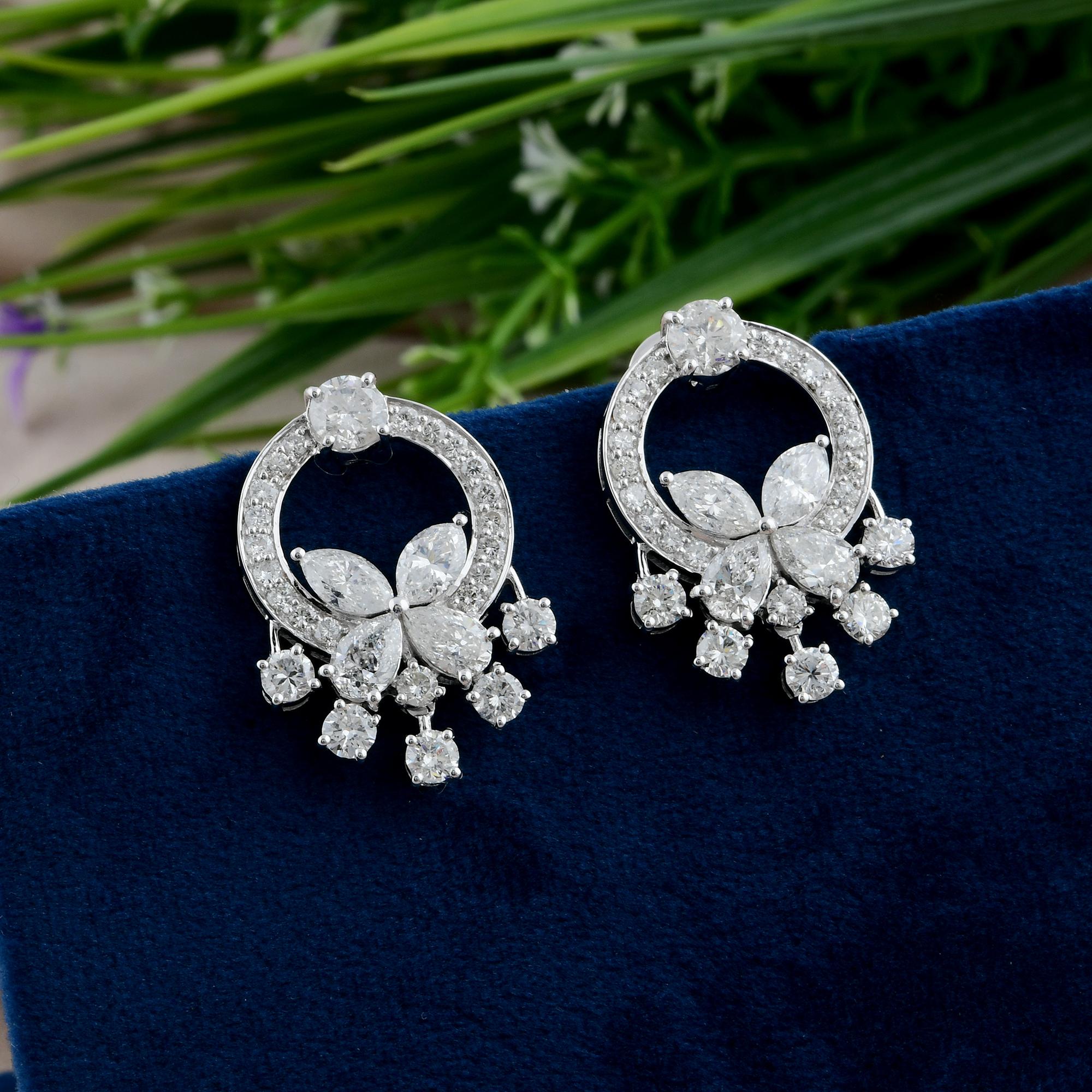 Taille ronde 5.51Ct SI/H Multi Shape Natural Diamond Drop Stud Ears 18k Solid White Gold (Boucles d'oreilles pendantes en or blanc massif) en vente