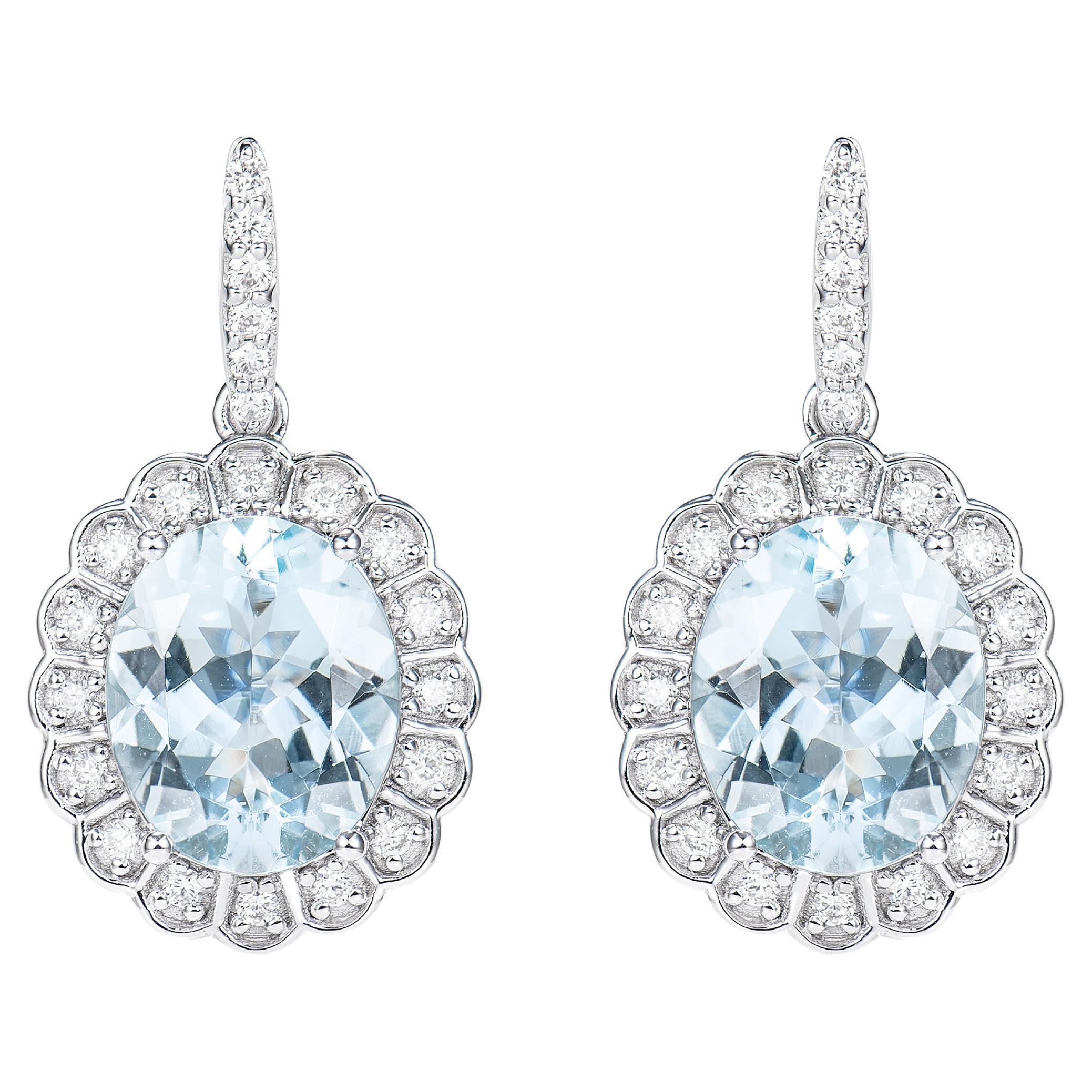 Sunita Nahata Aquamarine 5.52ct. Drop Earrings in 18KWG with Diamond