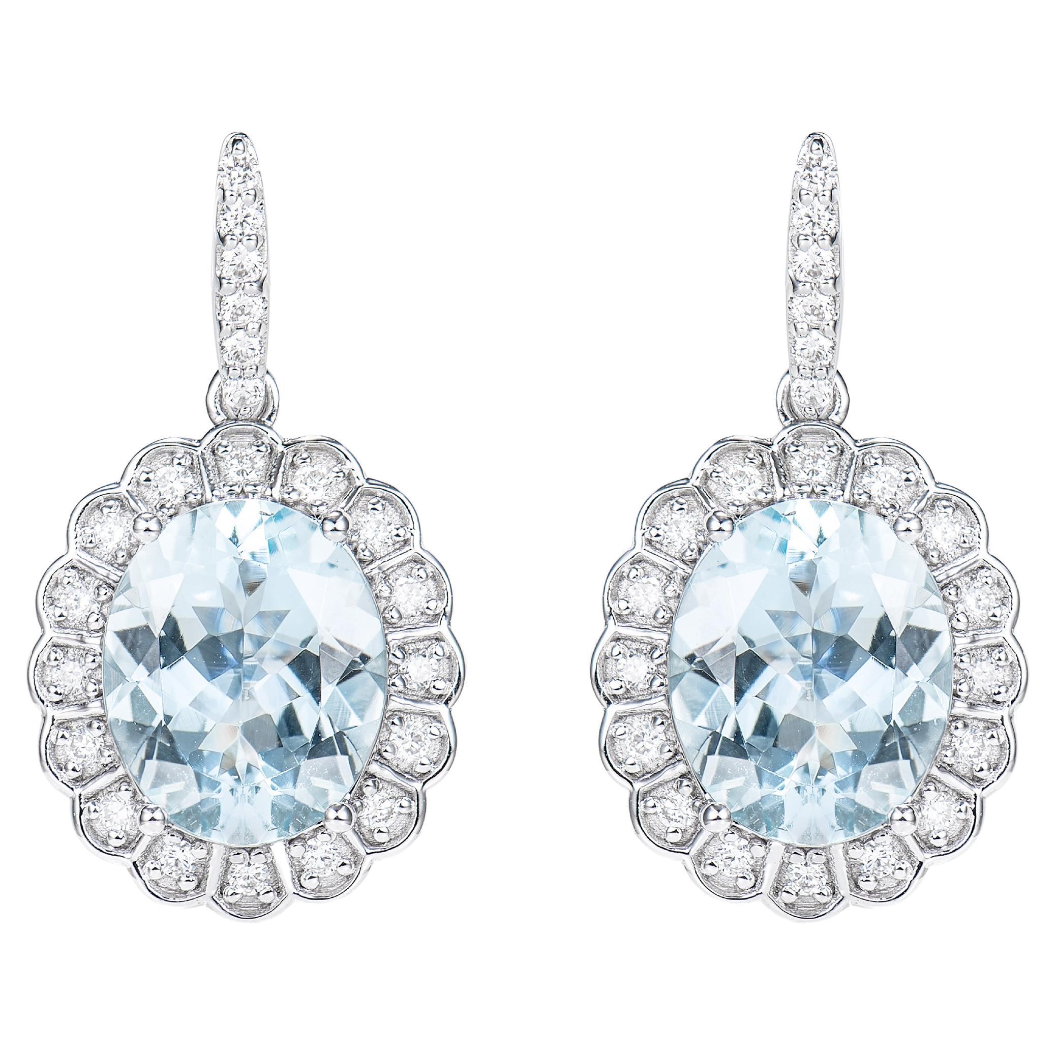 5.52 Carat Aquamarine Drop Earrings in 18Karat White Gold with Diamond