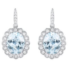 Pendants d'oreilles en or blanc 18 carats avec aigue-marine de 5,52 carats et diamant