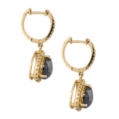 5.52 Carat Black Diamond Pear Shape Dangle Earrings 14 Karat in Stock