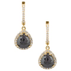 5.52 Carat Black Diamond Pear Shape Dangle Earrings 14 Karat in Stock 5.52 Carat Black Diamond Pear Shape Dangle Earrings 14 Karat in Stock