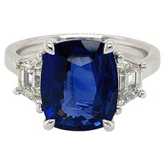 5.52 Carat Cushion Ceylon Sapphire 
Diamond Ring in Platinum
