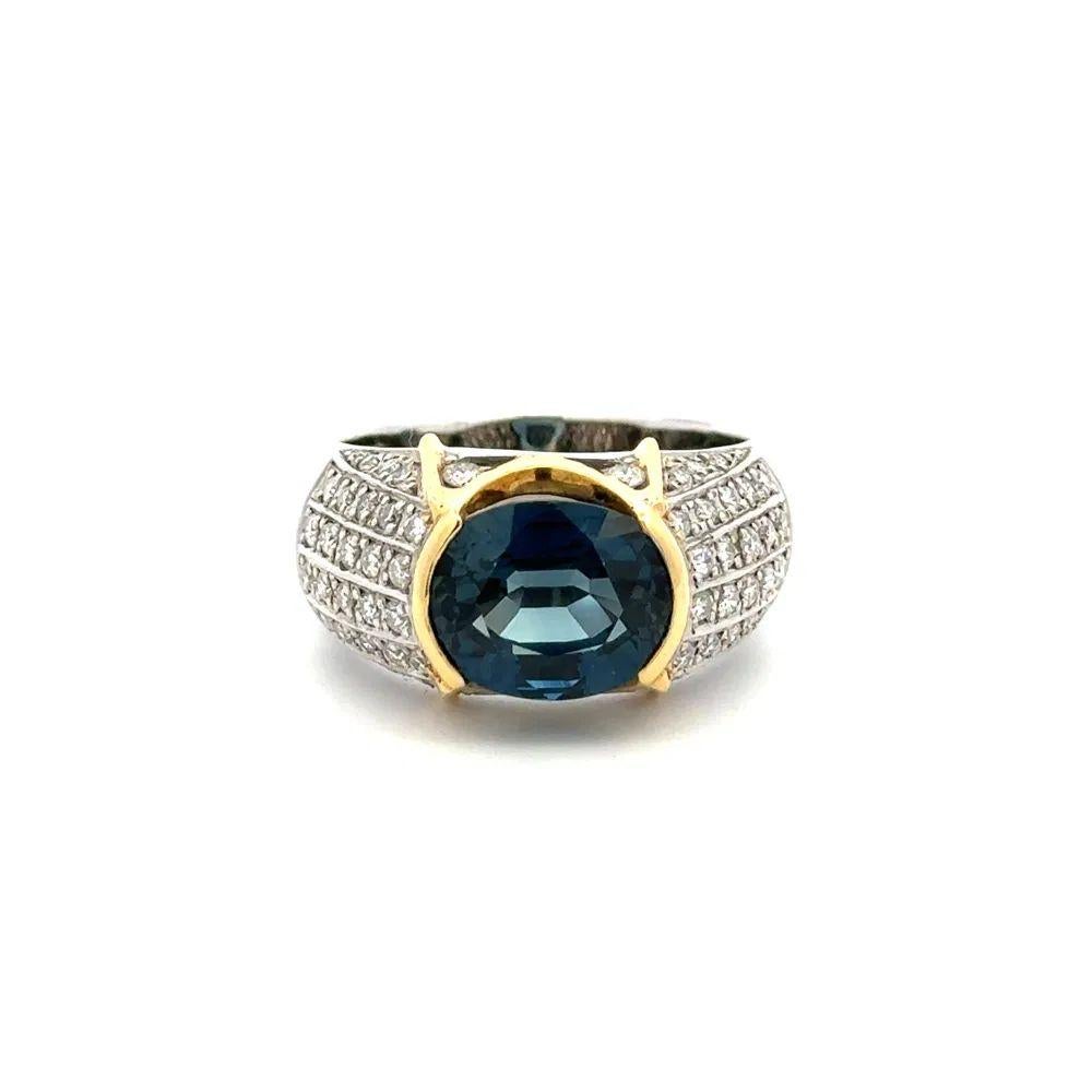 Modern 5.52 Carat East West Oval Sapphire and Diamond Platinum Cocktail Ring For Sale