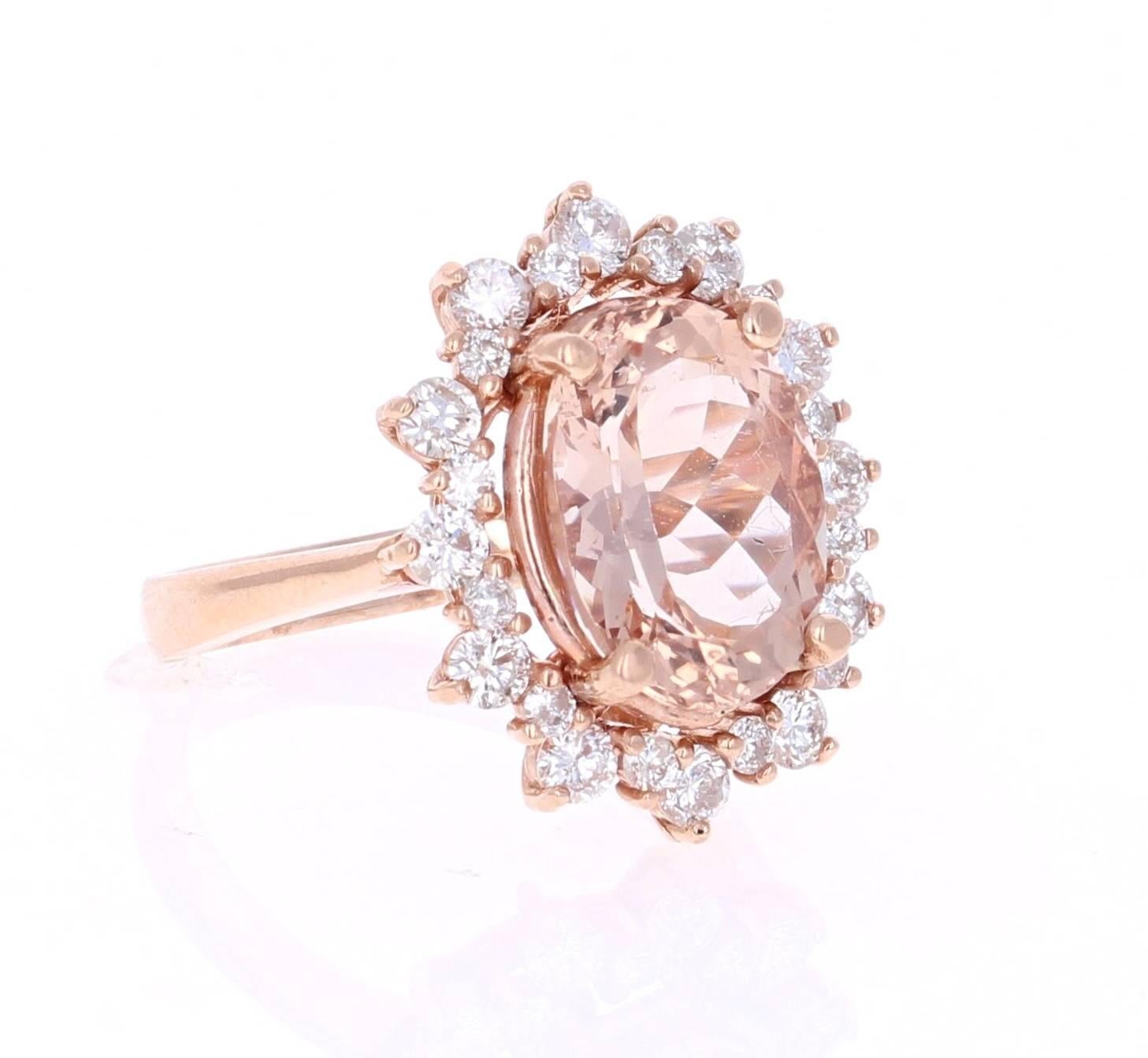 Contemporary 5.52 Carat Morganite Diamond 14 Karat Rose Gold Ring For Sale