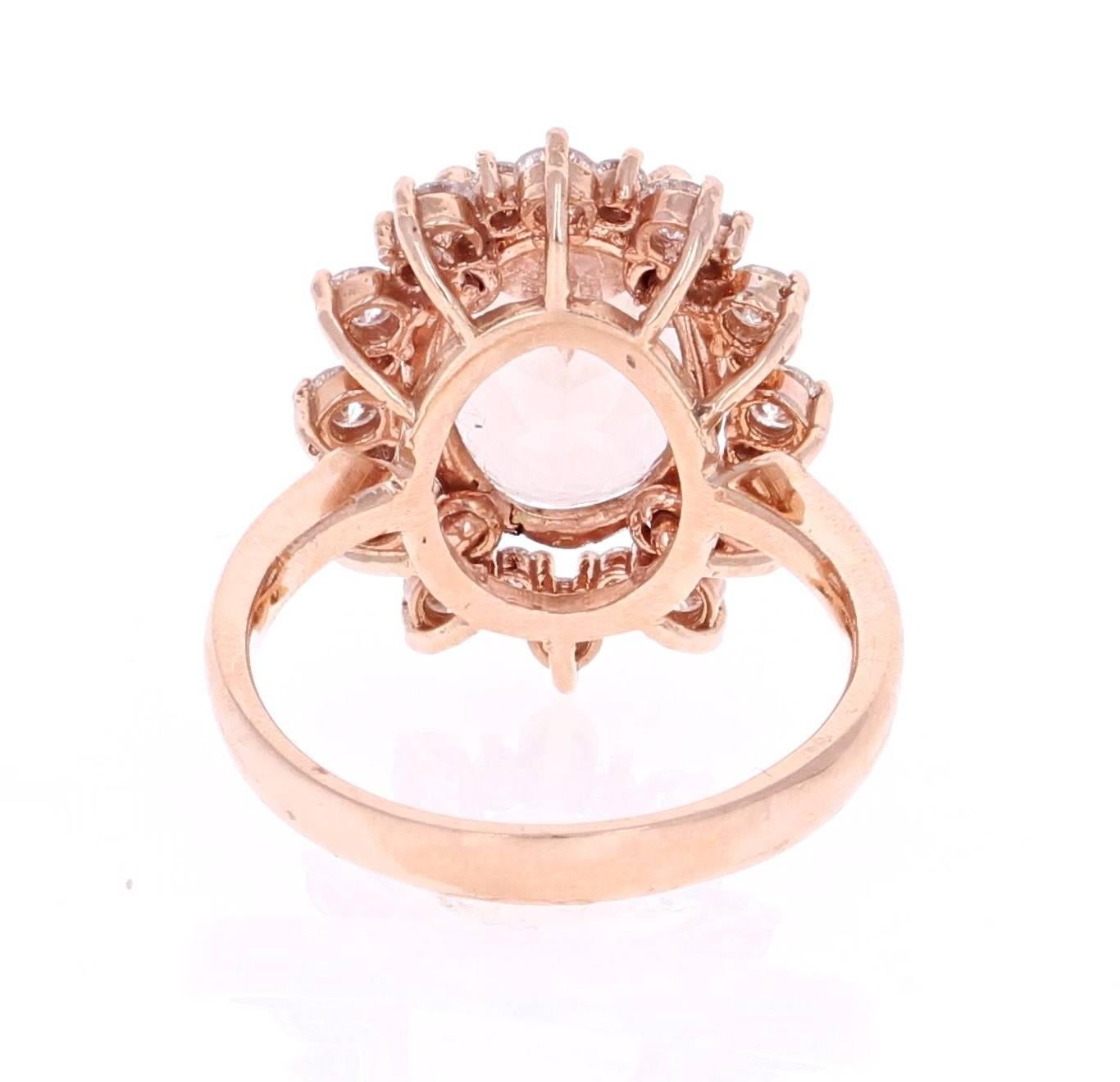 Oval Cut 5.52 Carat Morganite Diamond 14 Karat Rose Gold Ring For Sale