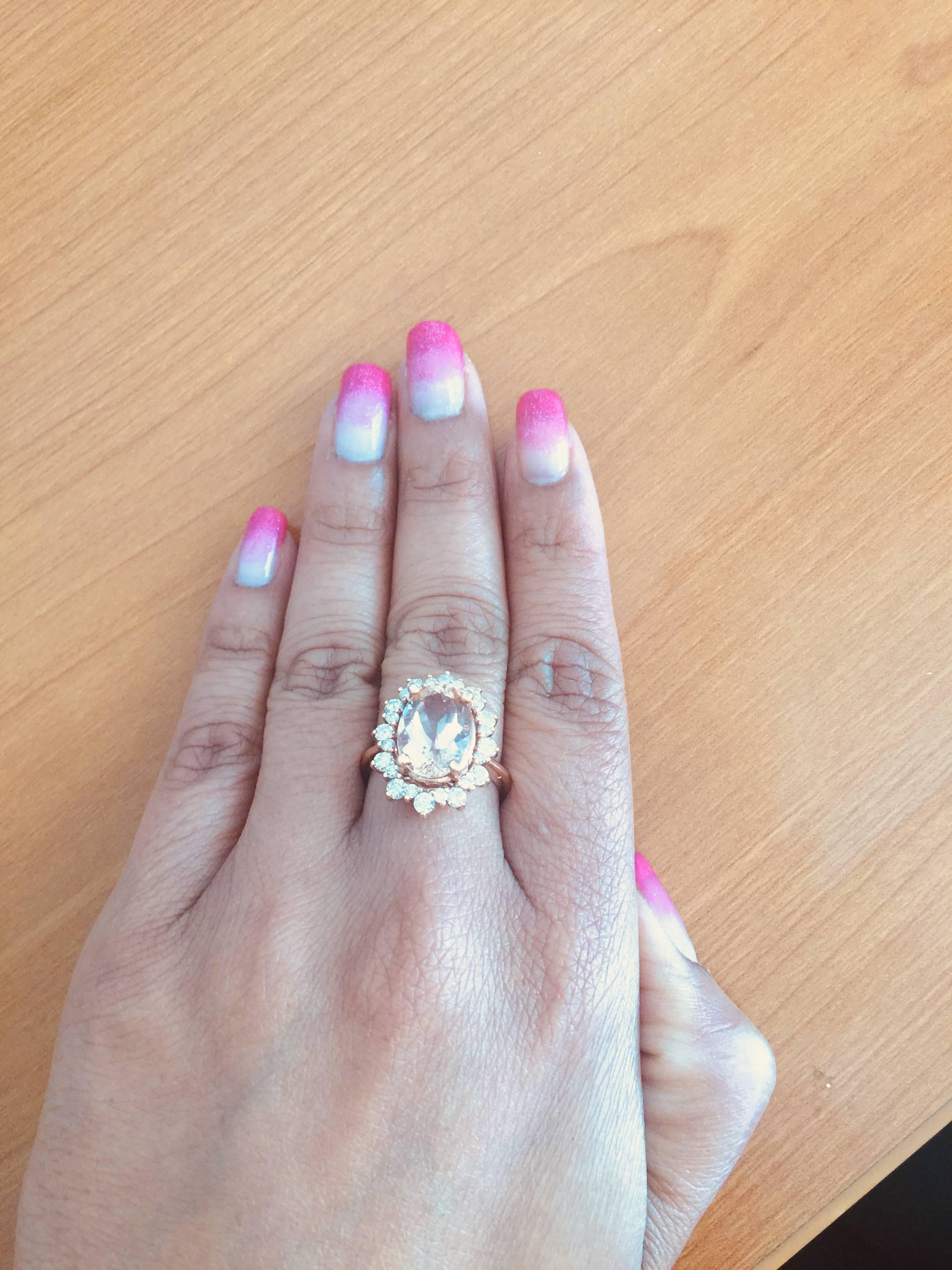 5.52 Carat Morganite Diamond 14 Karat Rose Gold Ring For Sale 1