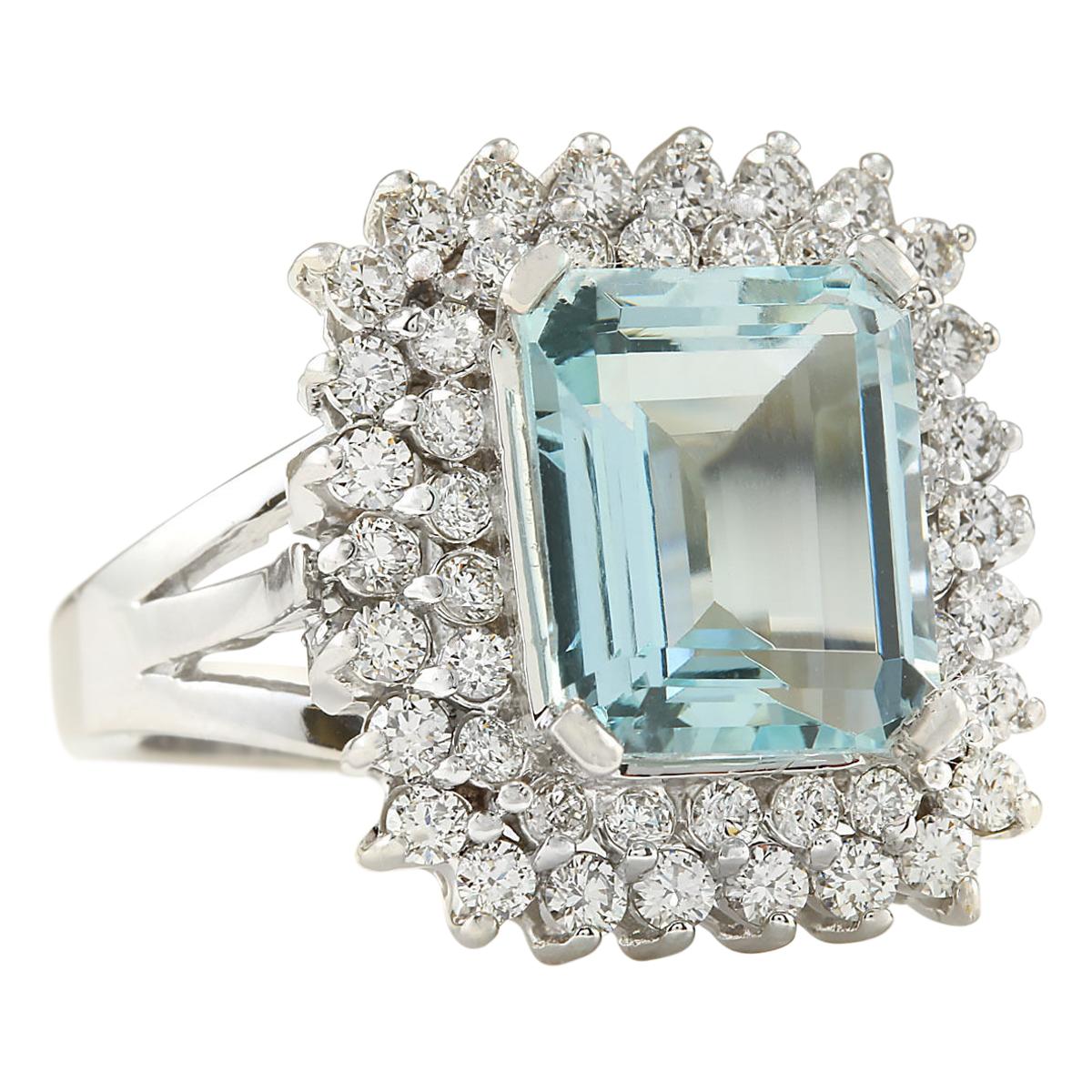 Stamped: 18K White Gold
Total Ring Weight: 9.3 Grams
Ring Length: N/A
Ring Width: N/A
Gemstone Weight: Total Natural Aquamarine Weight is 4.47 Carat (Measures: 11.52x9.18 mm)
Color: Blue
Diamond Weight: Total Natural Diamond Weight is 1.05