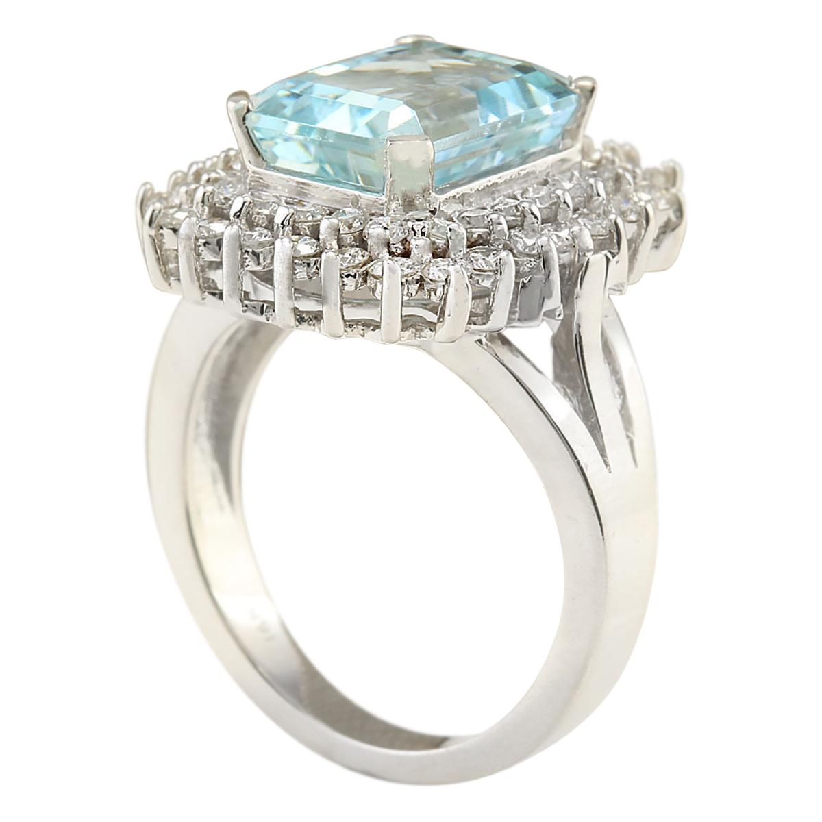 5.52 Carat Natural Aquamarine 18 Karat White Gold Diamond Ring In New Condition In Los Angeles, CA