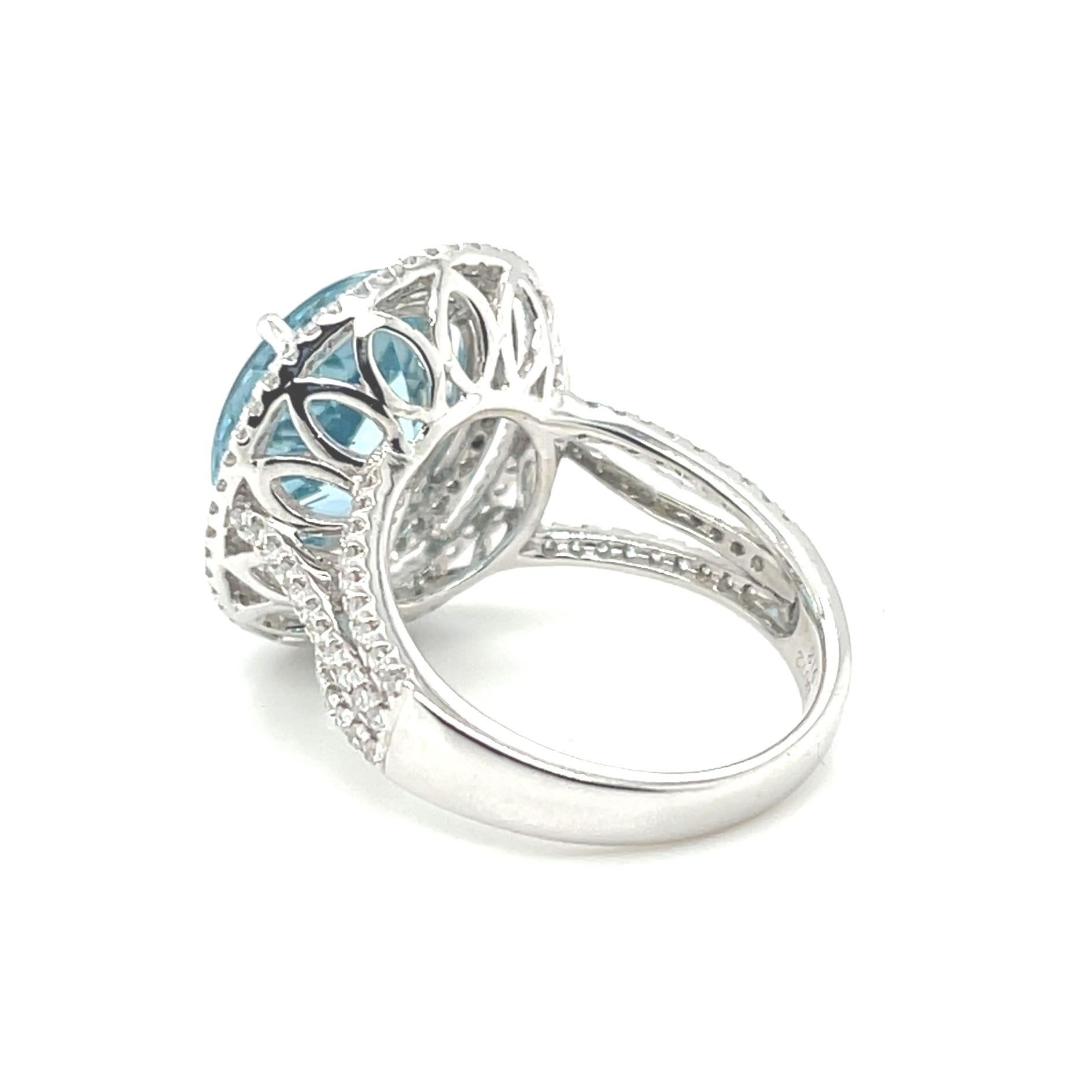 Women's Aquamarine and Double Diamond Halo Cocktail Ring in White Gold, 5.52 Carats For Sale