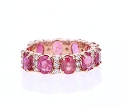 Contemporary 5.52ct Oval Cut Ruby Diamond Rose Gold Band Ring, USA
