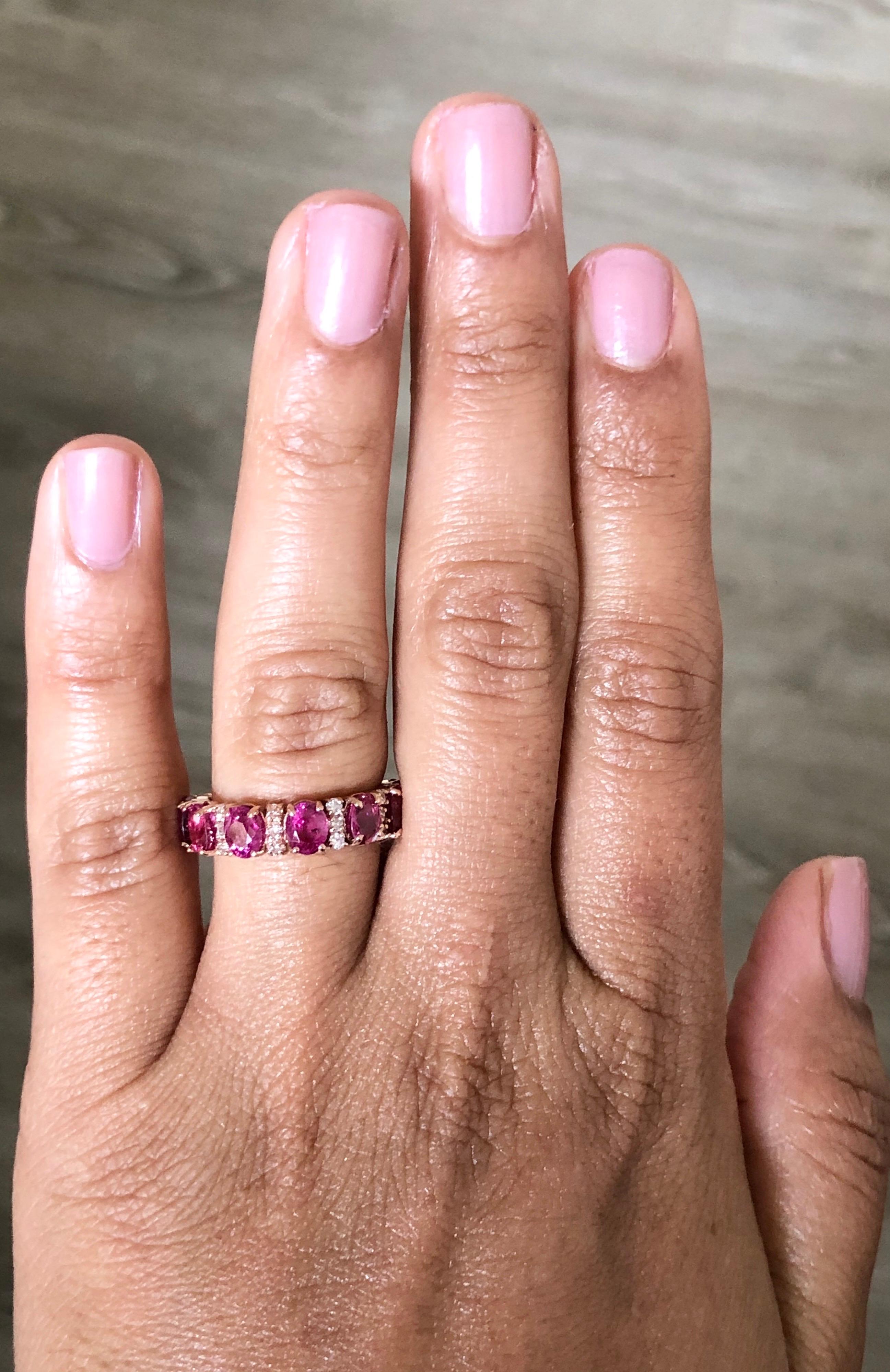 Women's 5.52 Carat Oval Cut Ruby Diamond Rose Gold Band For Sale