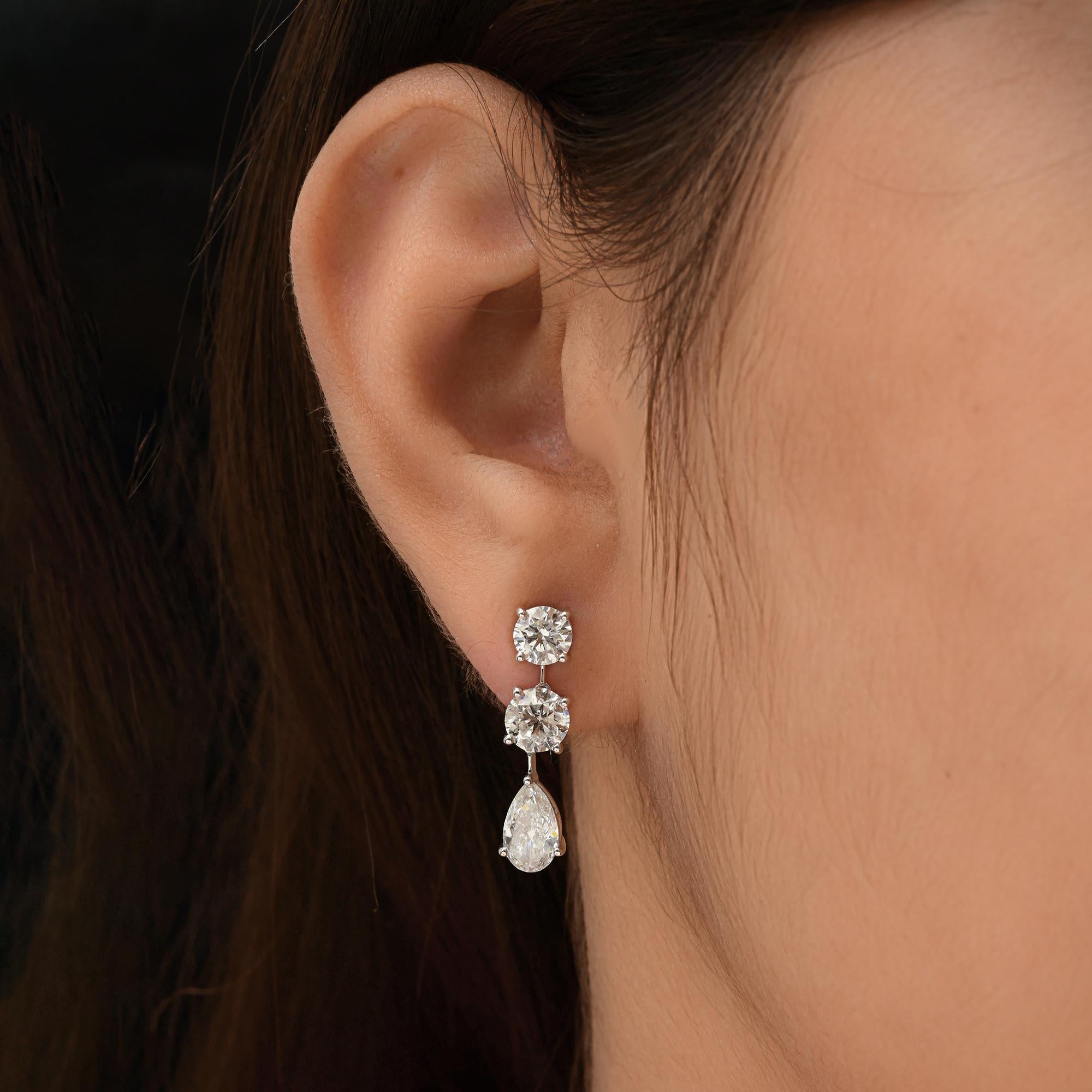 Pear Cut 5.52 Carat SI/H Round Pear Brilliant Cut Diamond Earrings 14 Karat White Gold For Sale