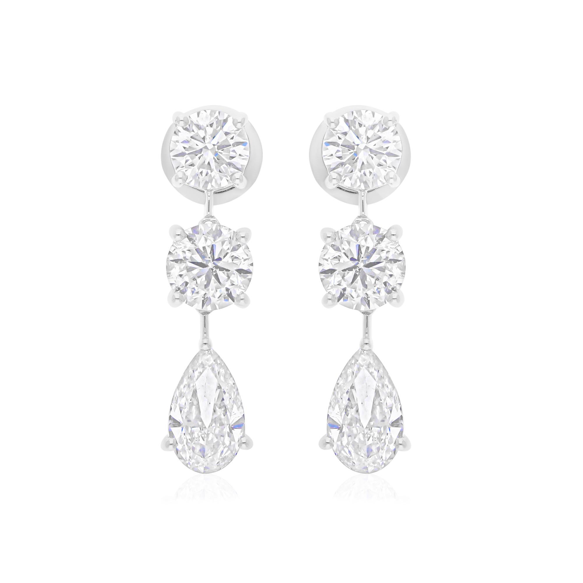 Ohrringe 5,52 Karat SI/H runder birnenförmiger Diamant im Brillantschliff 14 Karat Weißgold