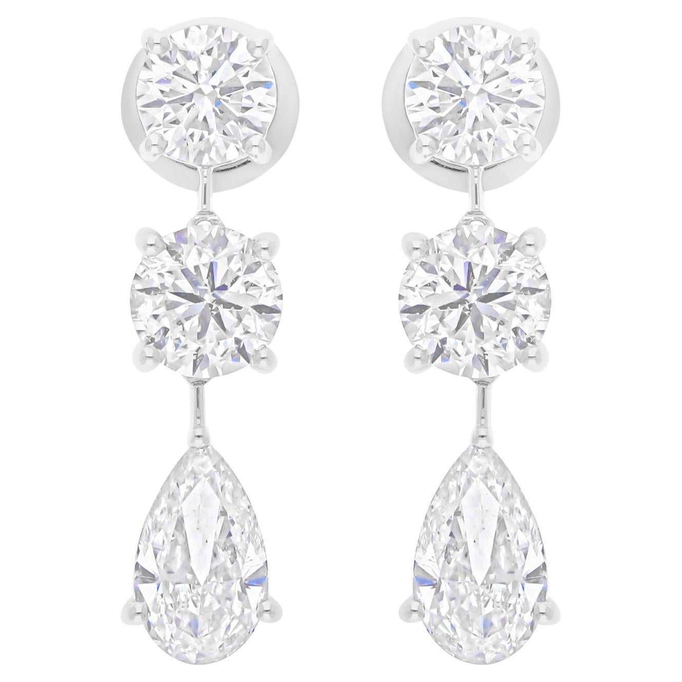 5.52 Carat SI/H Round Pear Brilliant Cut Diamond Earrings 18 Karat White Gold