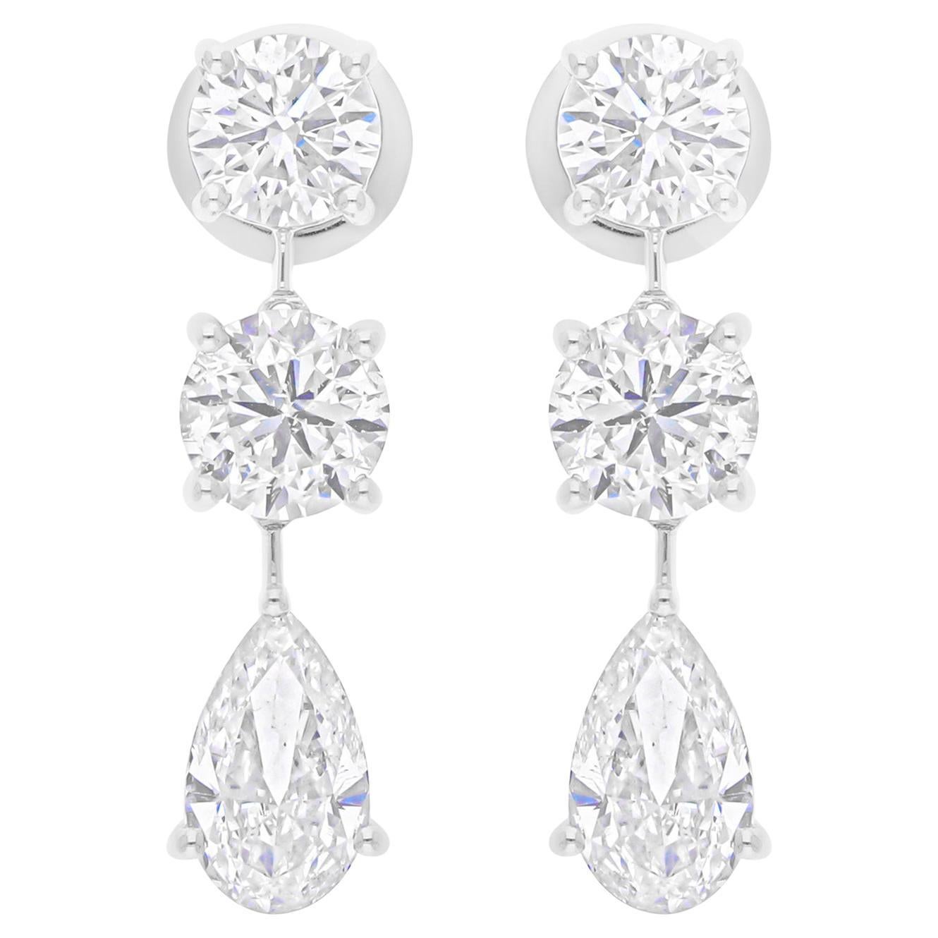Pendientes de diamantes talla brillante pera redondos SI/H de 5,52 quilates y 18 quilates de oro blanco