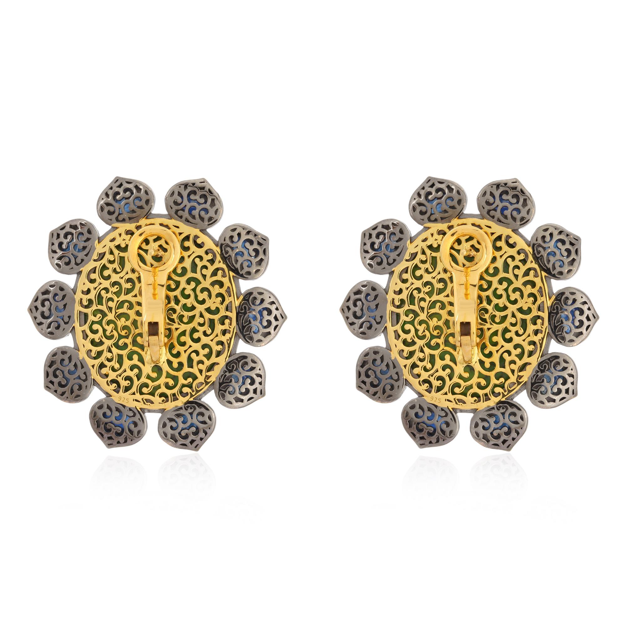 55.2 Karat Türkisblaue Saphir-Diamant-Ohrstecker (Kunsthandwerker*in) im Angebot