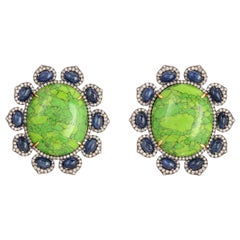 Pendientes de turquesa, zafiro azul y diamantes, 55,2 quilates