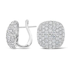5.52 Carats Total Round Micro-Pave Diamond Cushion Shape Clip-on Hoops Earrings