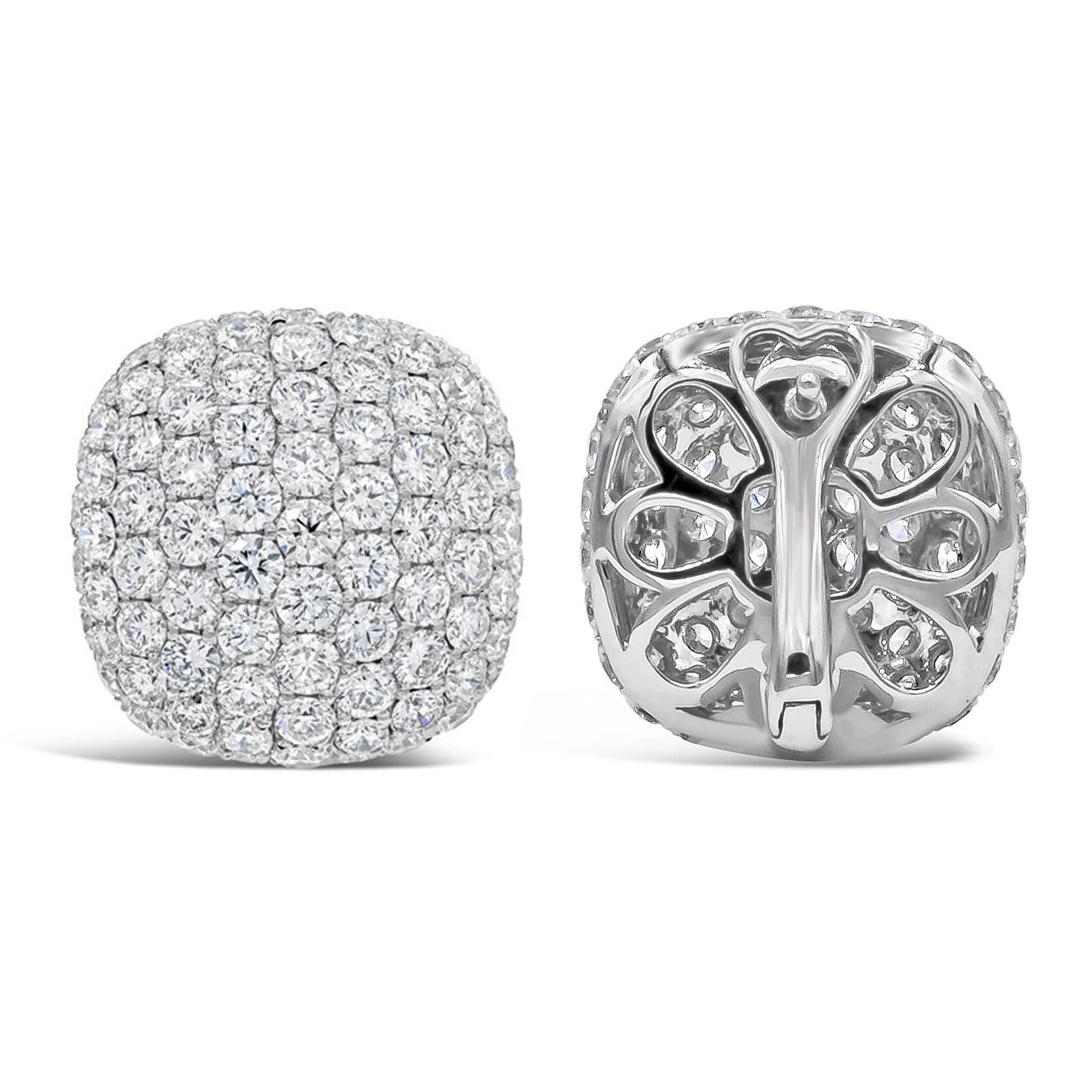 5,52 Karat Insgesamt Runde Micro-Pave Diamant Kissen Form Clip-on Hoops Ohrringe (Zeitgenössisch) im Angebot
