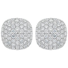 5.52 Carats Total Round Micro-Pave Diamond Cushion Shape Clip-on Hoops Earrings