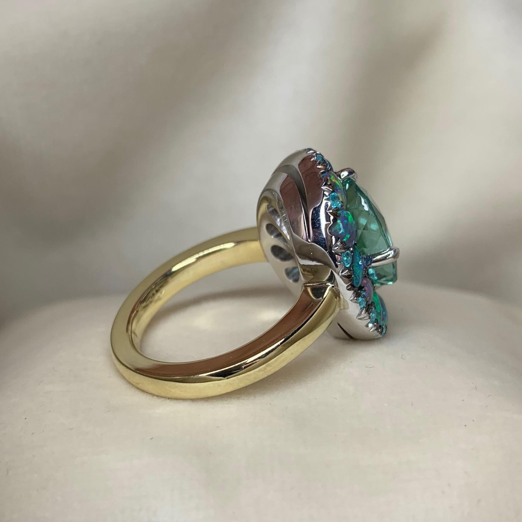 Women's 5, 52 ct. Lagoon Tourmaline, Black Opal, Paraïba Tourmaline Cocktail Ring