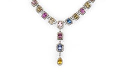 55.24 Carat Multi-Color Sapphire Detachable Drop Necklace with Diamonds