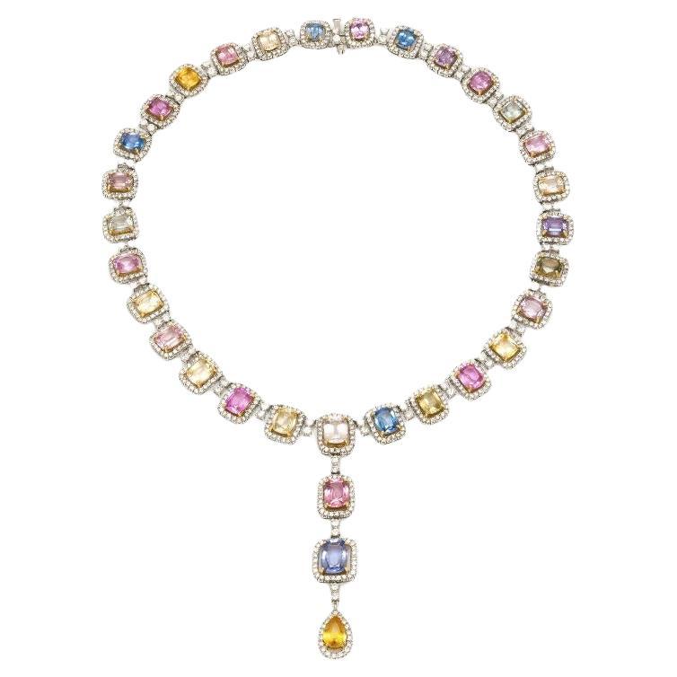 Collar de Gota Desmontable con Zafiro Multicolor de 55,24 Quilates y Diamantes