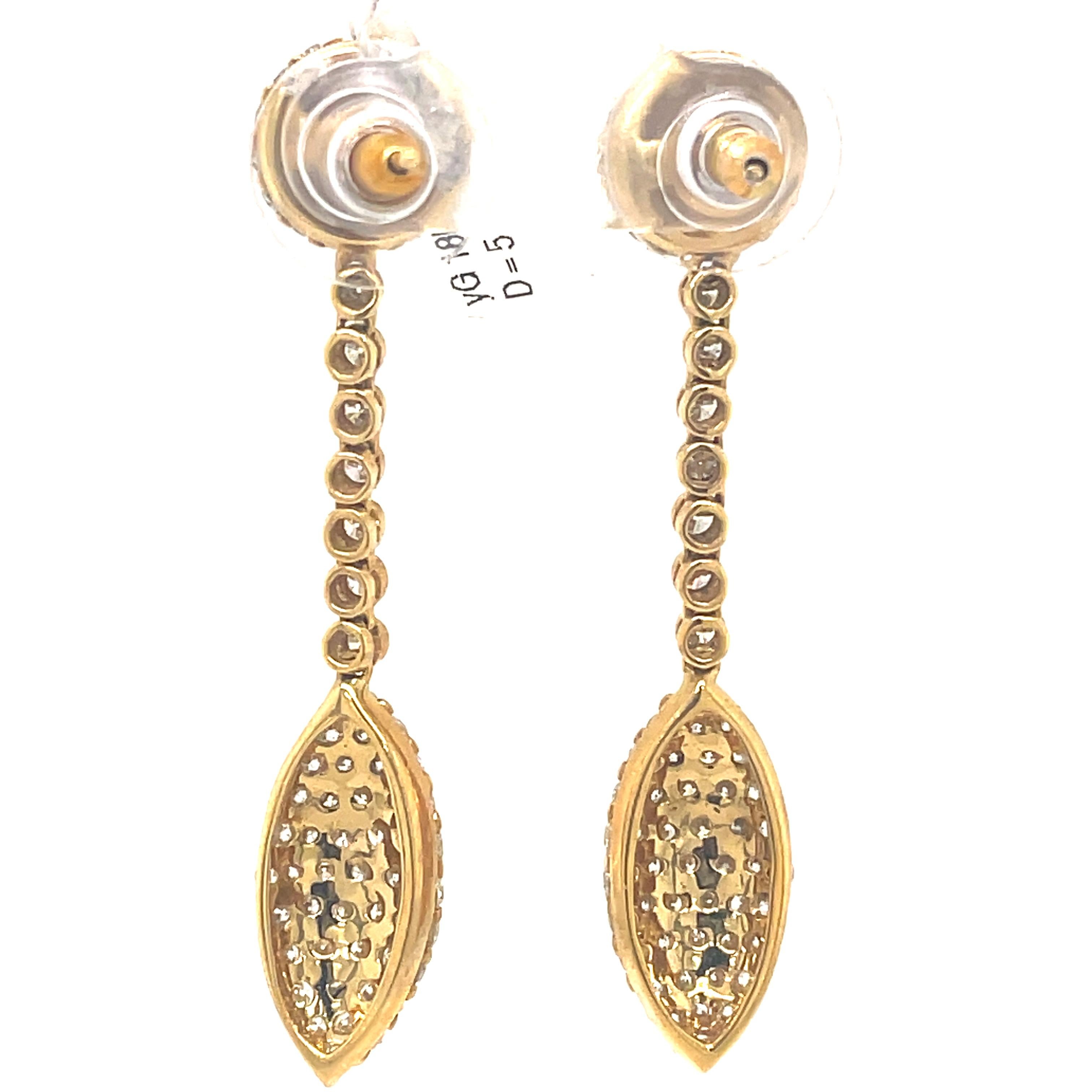 5.52ct Pave Diamond Drop Earrings 18k Yellow Gold In New Condition For Sale In BEVERLY HILLS, CA