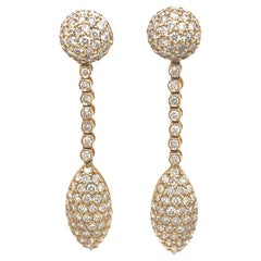 Boucles d'oreilles pendantes en or jaune 18 carats avec diamants pavés de 5,52 carats