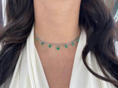5.52tcw 14K Colombian Emerald-Asscher Cut Multi-Gemstone Emerald Curb Necklace