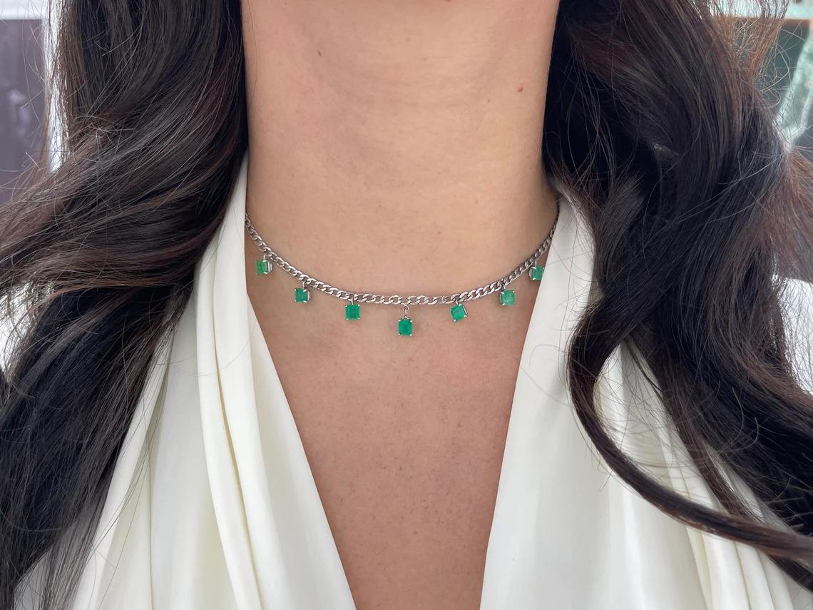 5.52tcw 14K Colombian Emerald-Asscher Cut Multi-Gemstone Emerald Curb Necklace Neuf - En vente à Jupiter, FL