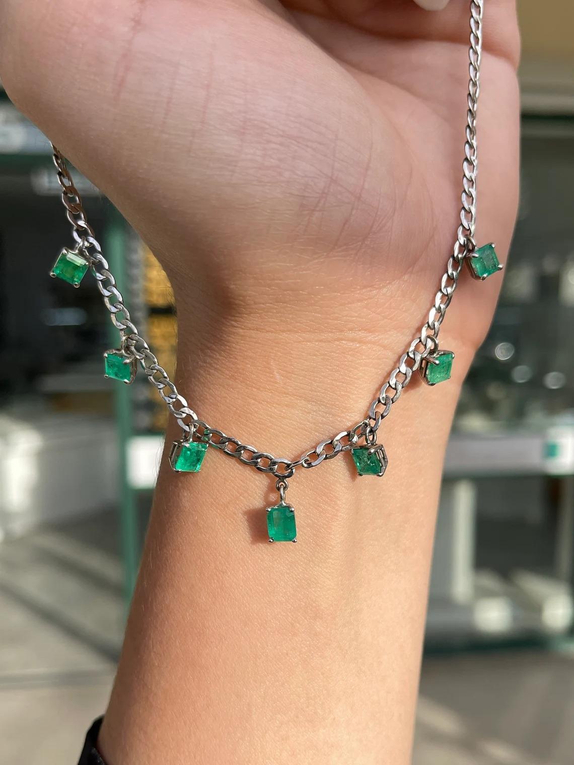 5.52tcw 14K Colombian Emerald-Asscher Cut Multi-Gemstone Emerald Curb Necklace For Sale 1