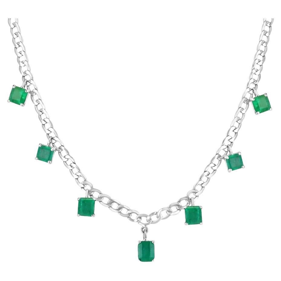 5.52tcw 14K Colombian Emerald-Asscher Cut Multi-Gemstone Emerald Curb Necklace For Sale