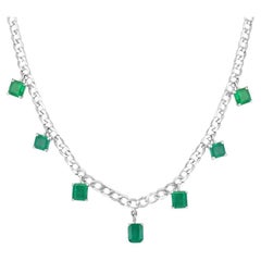 5.52tcw 14K Colombian Emerald-Asscher Cut Multi-Gemstone Emerald Curb Necklace