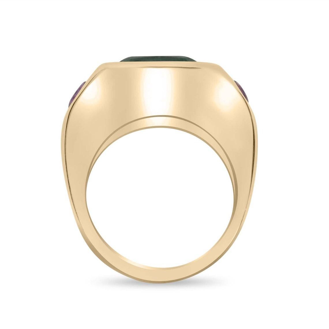 Anillo gitano de esmeralda colombiana y zafiro rosa oval de 5,52 qt 18 quilates y tres piedras Moderno en venta