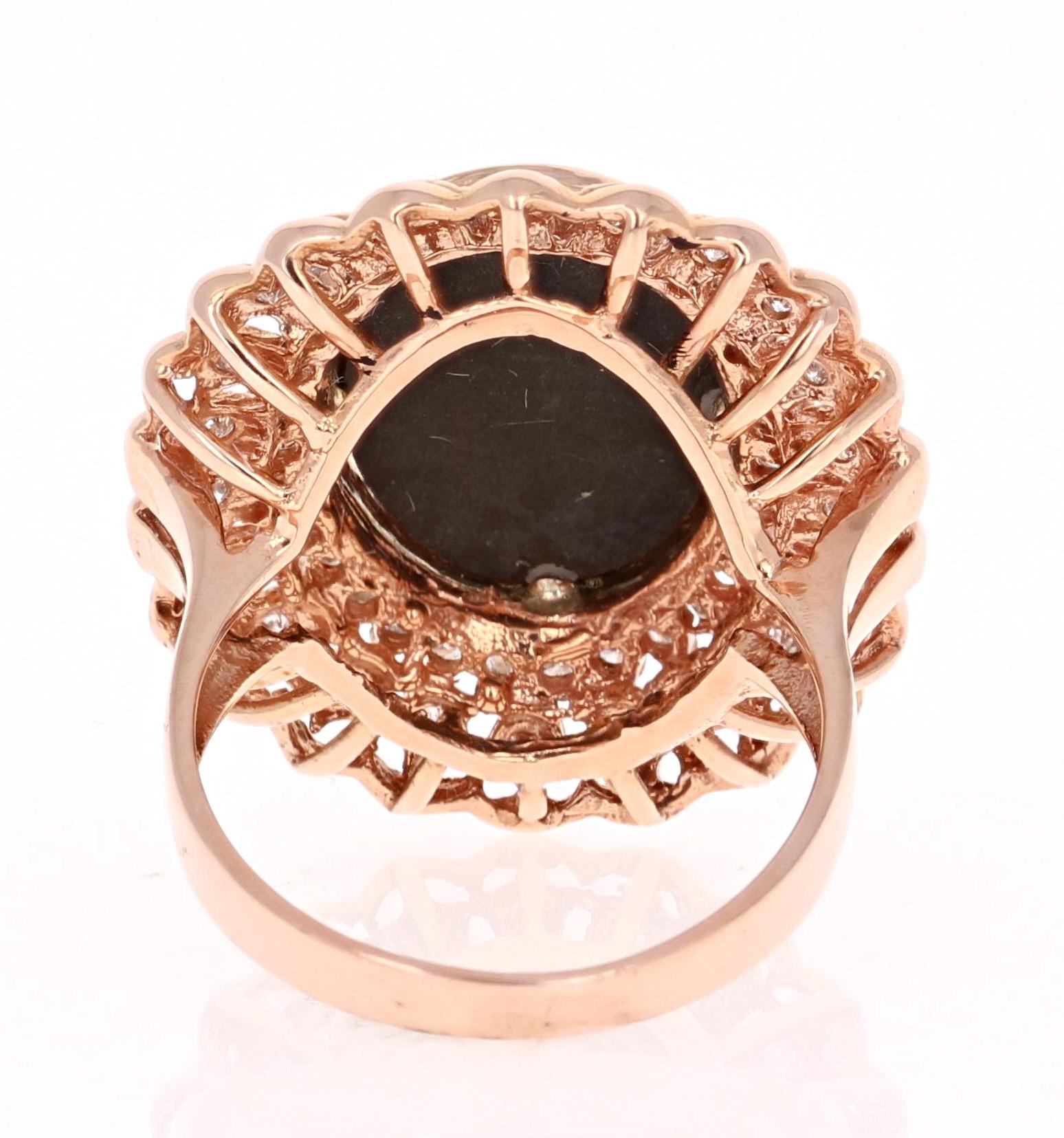 Modern 5.53 Carat Ammolite Diamond 14 Karat Rose Gold Cocktail Ring For Sale
