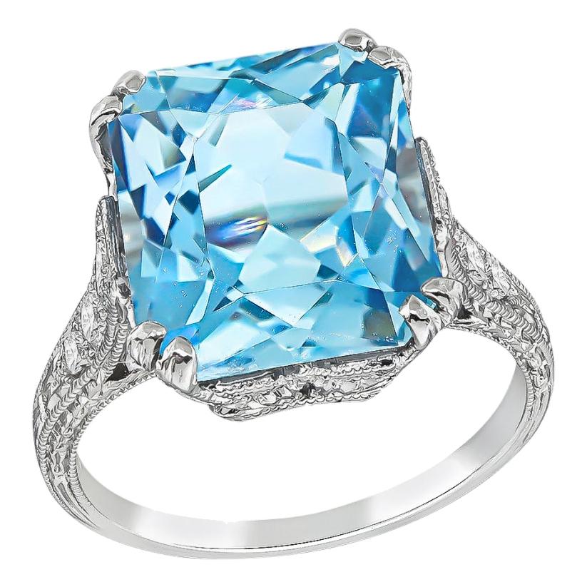 5.53 Carat Aquamarine Diamond Platinum Ring For Sale at 1stDibs