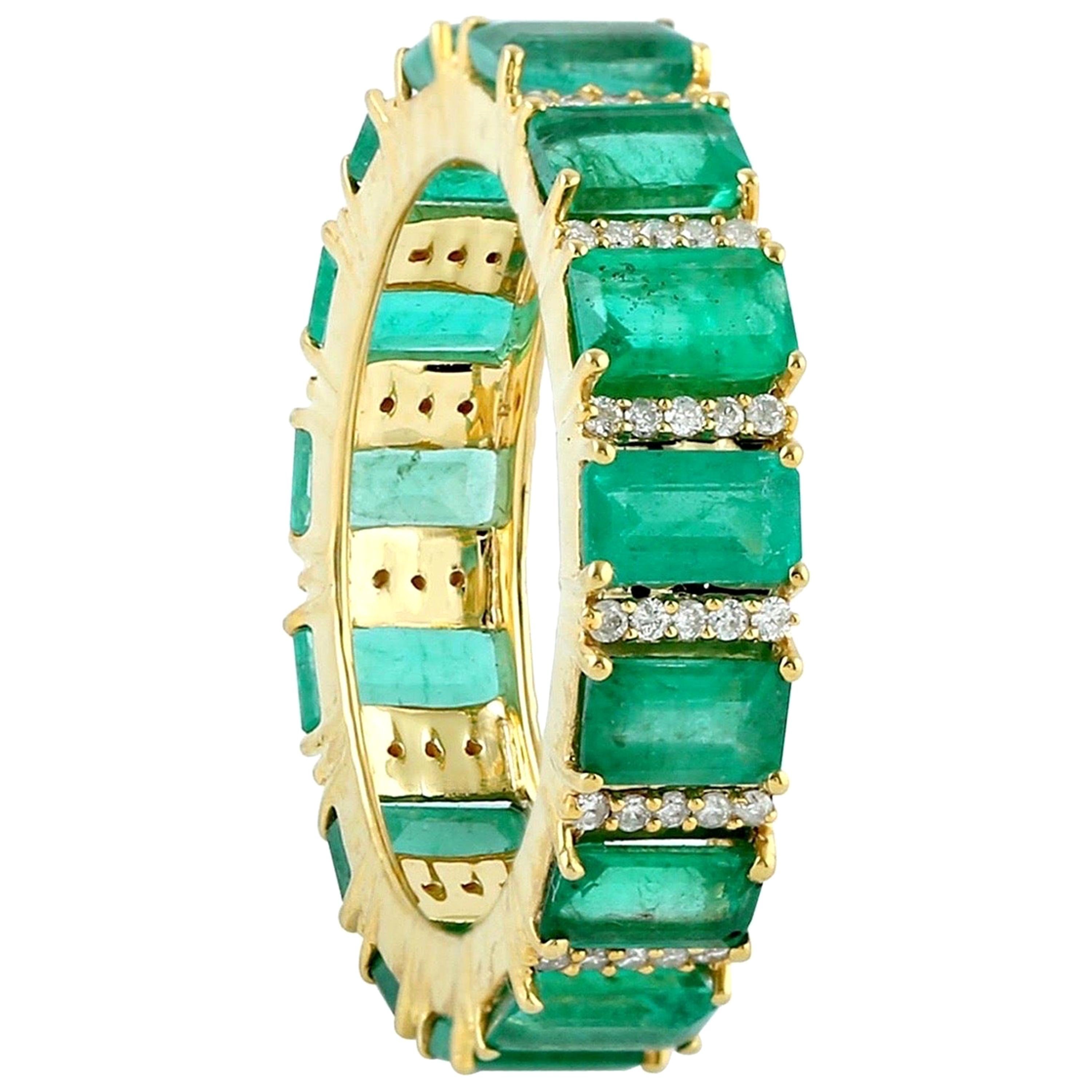 5.53 Carat Emerald Diamond 18 Karat Gold Floating Band Ring