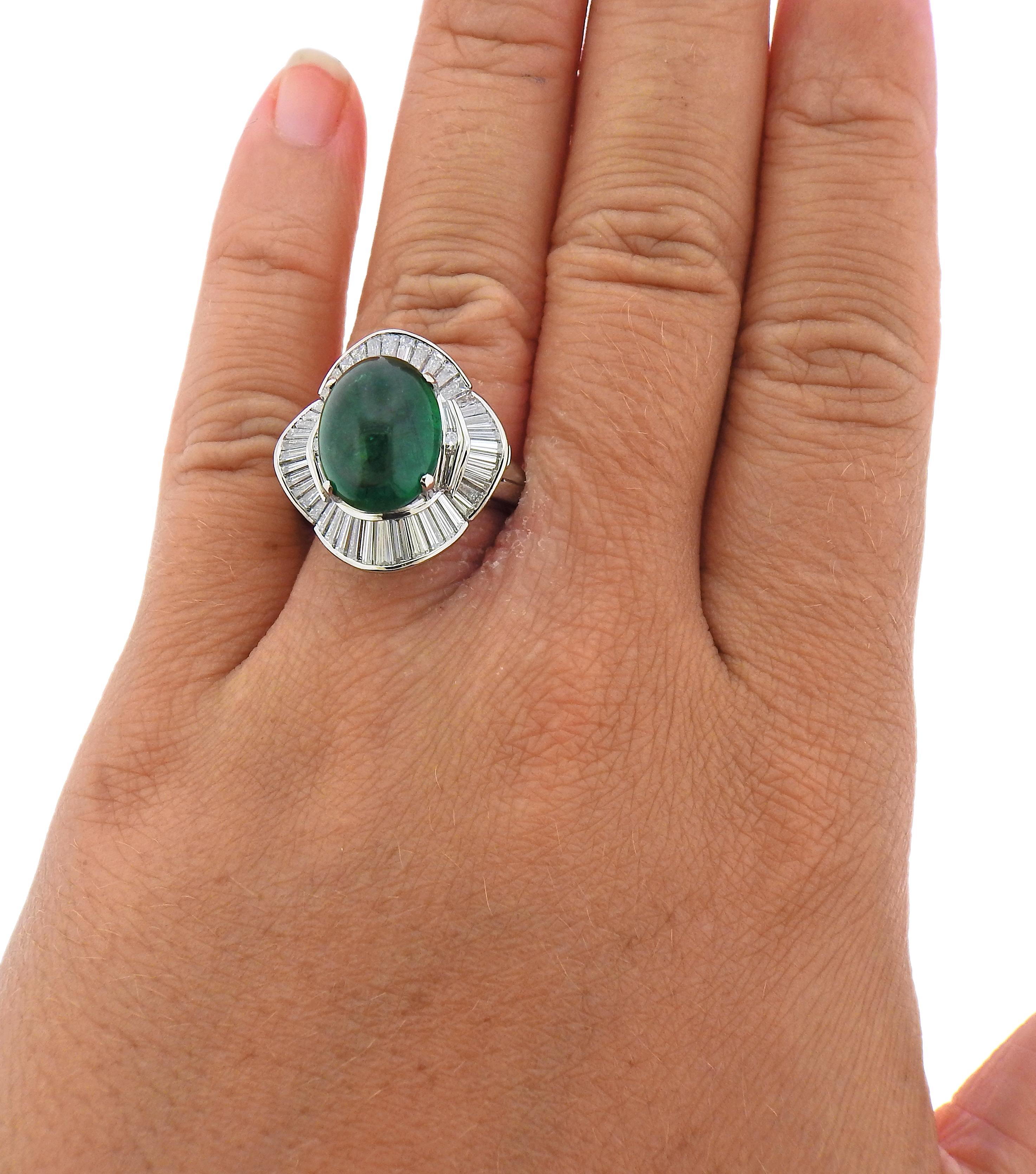 Women's 5.53 Carat Emerald Diamond Platinum Ring For Sale